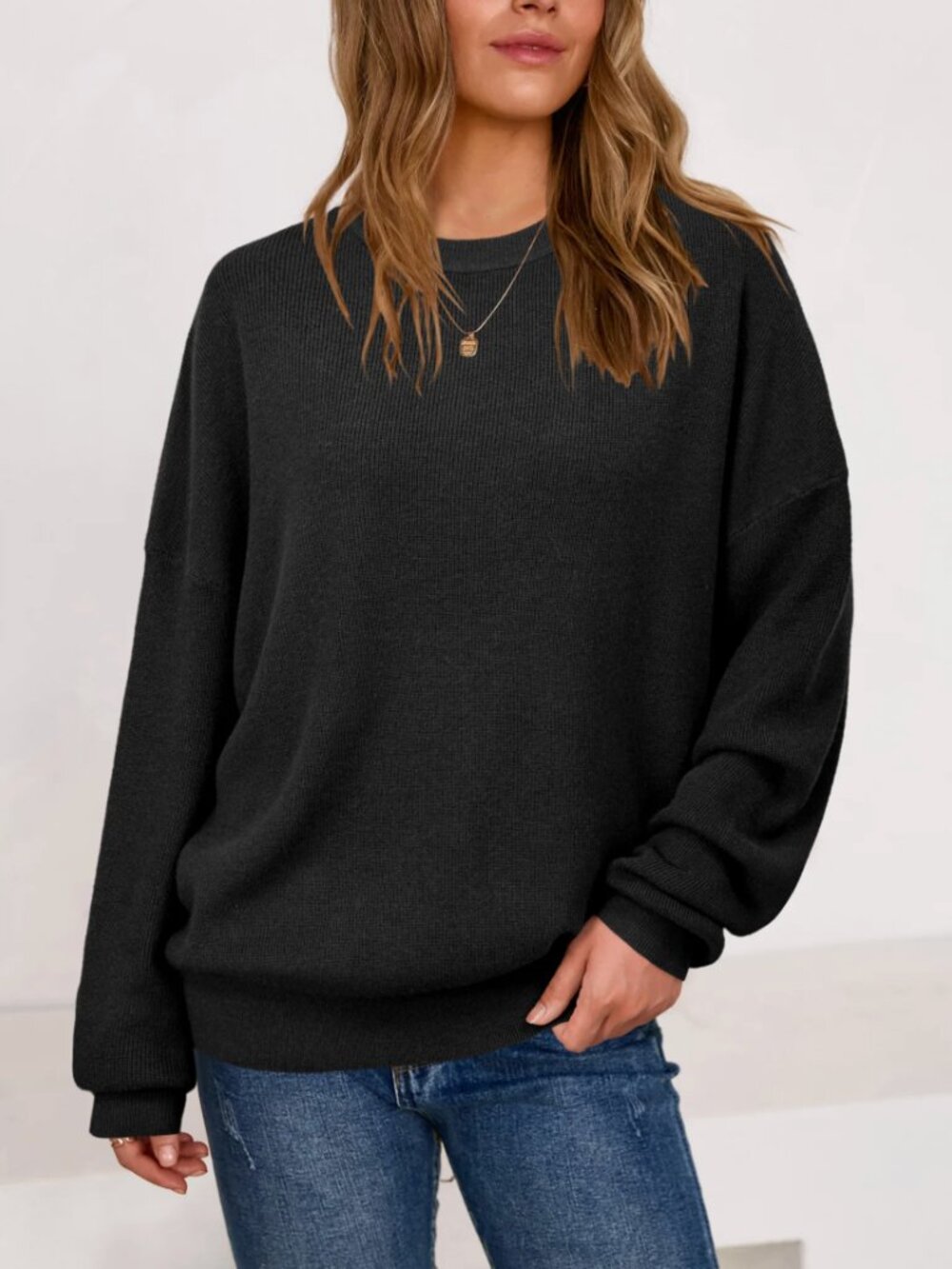 Black Oversized Anti-Pilling Ribbed Sweater Drop Shoulder